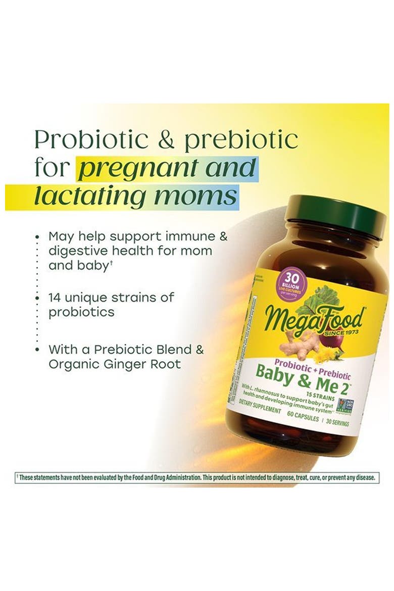 Baby & Me 2 Prenatal Prebiotic + Probiotic for Women & Developing Baby, 30 Billion CFU, 60 Capsules, Alternate, color, None