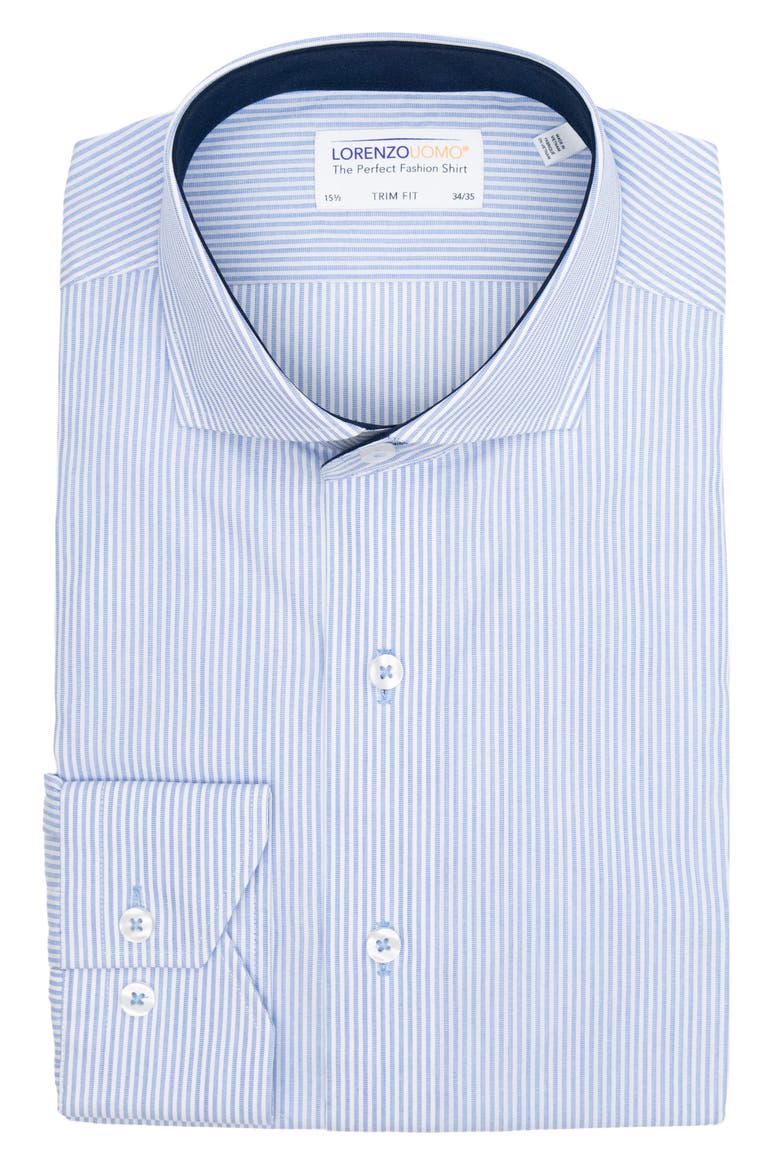 Trim Fit Stripe Print Dress Shirt, Main, color, WHITE/ BLUE