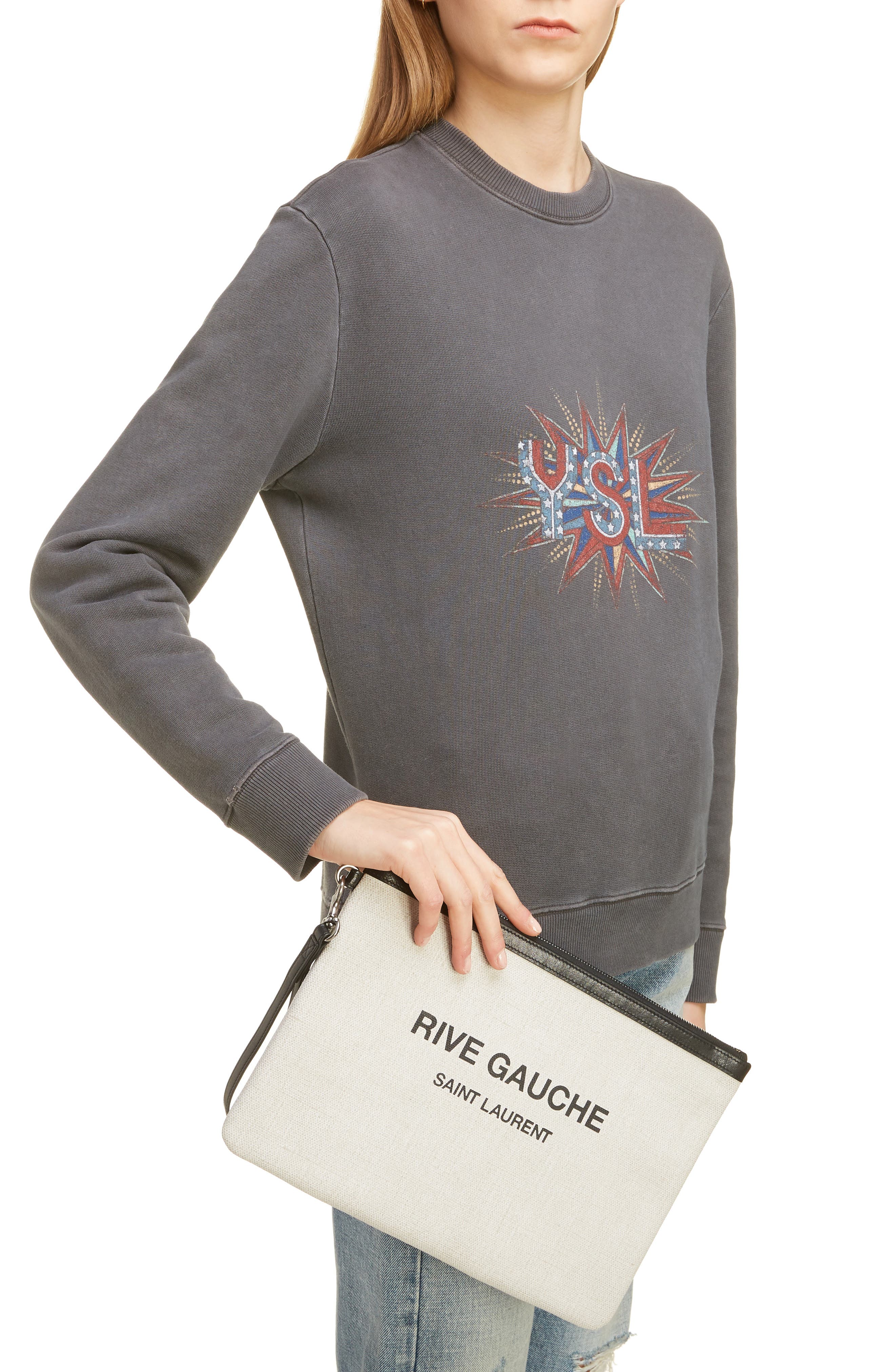 Saint Laurent Rive Gauche Canvas Pouch, Alternate, color, 