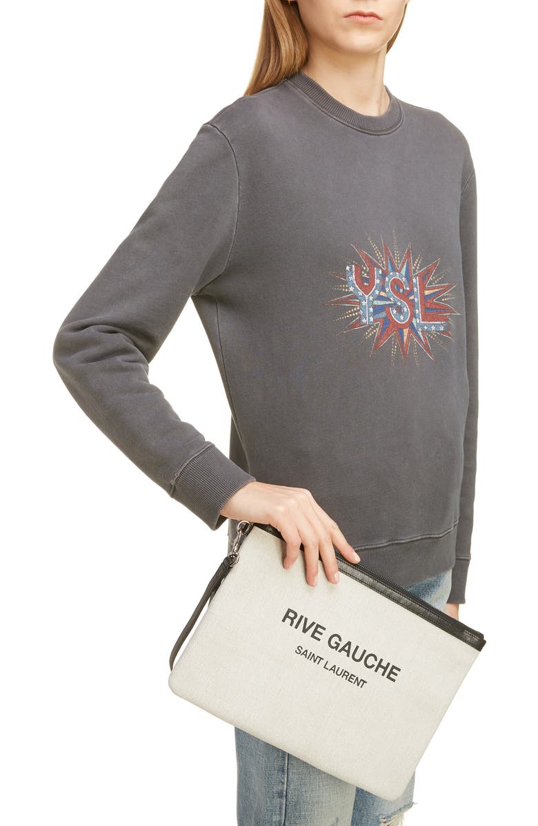 Saint Laurent Rive Gauche Canvas Pouch, Alternate, color,