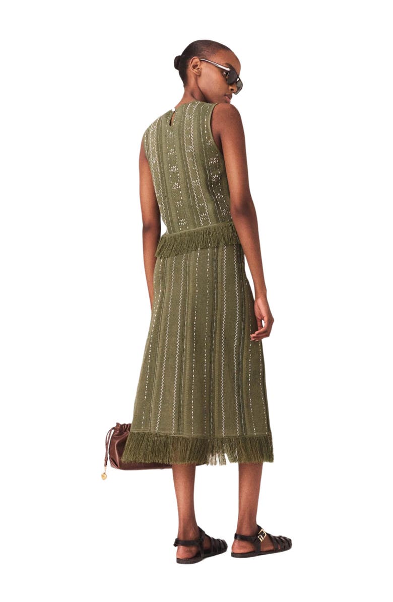 maje Knit skirt with rhinestone flowers, Alternate, color, Khaki