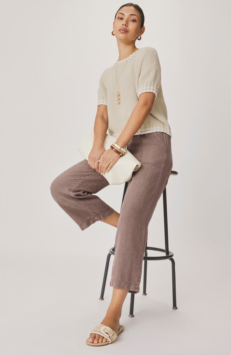 Splendid Ann Marie Short Sleeve Cotton Sweater, Alternate, color, Light Fawn Beige/ Shell Grey