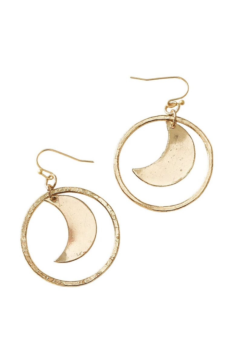 Matr Boomie Diya Crescent Moon Hoop Dangle Earrings, Main, color, Gold