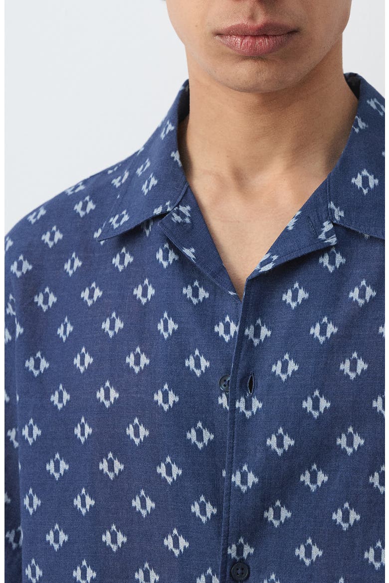 Ikat Cotton Camp Shirt, Alternate, color, INDIGO BLUE