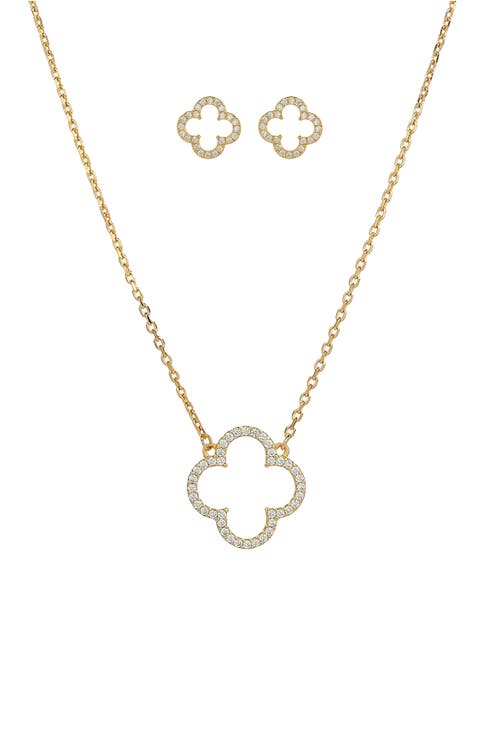 Sterling Silver 18k Gold Plated Aria Clover Necklace & Earrings Set Holiday Gift Idea