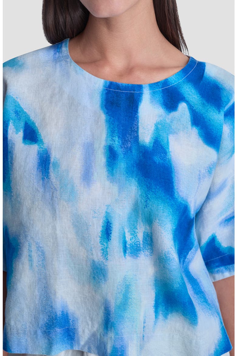 Pattern Boxy Linen Top, Alternate, color, MISTED SURF
