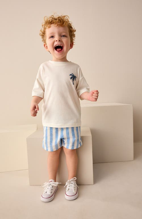 Next Kids' Stripe Linen & Cotton Drawstring Shorts In Blue