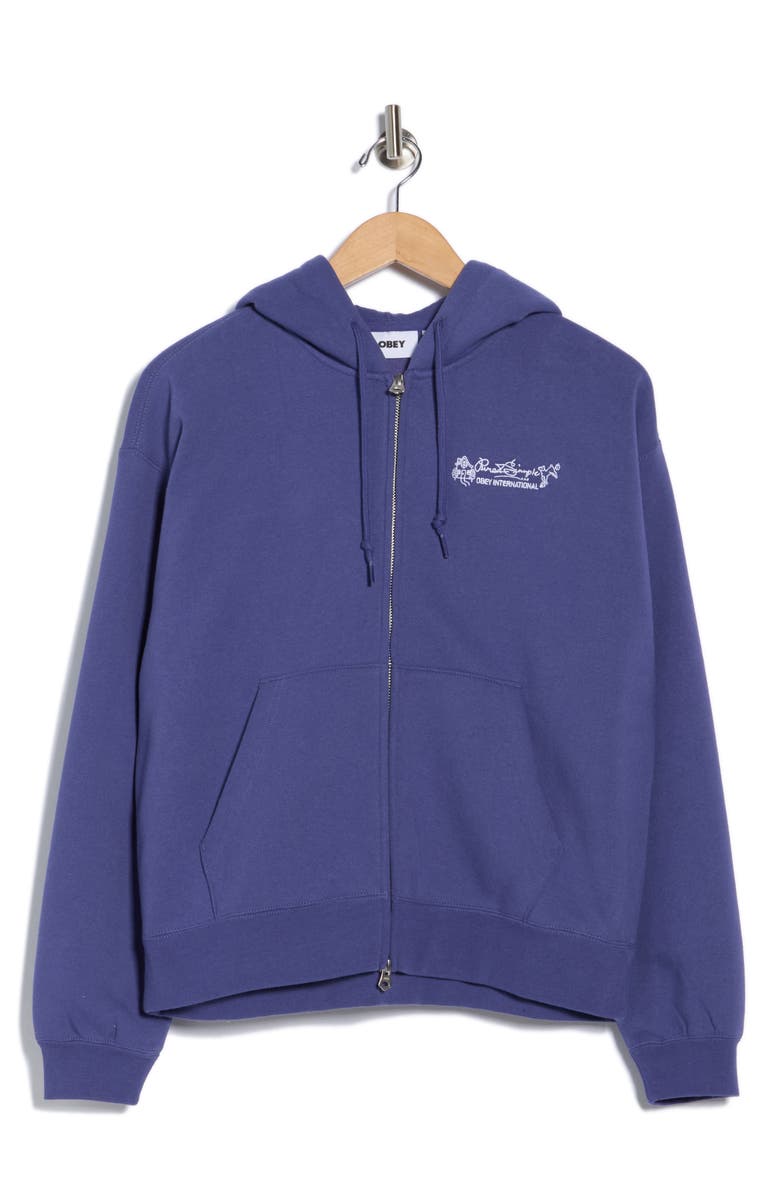 Obey Logo Full Zip Hoodie, Alternate, color, Skipper Blue