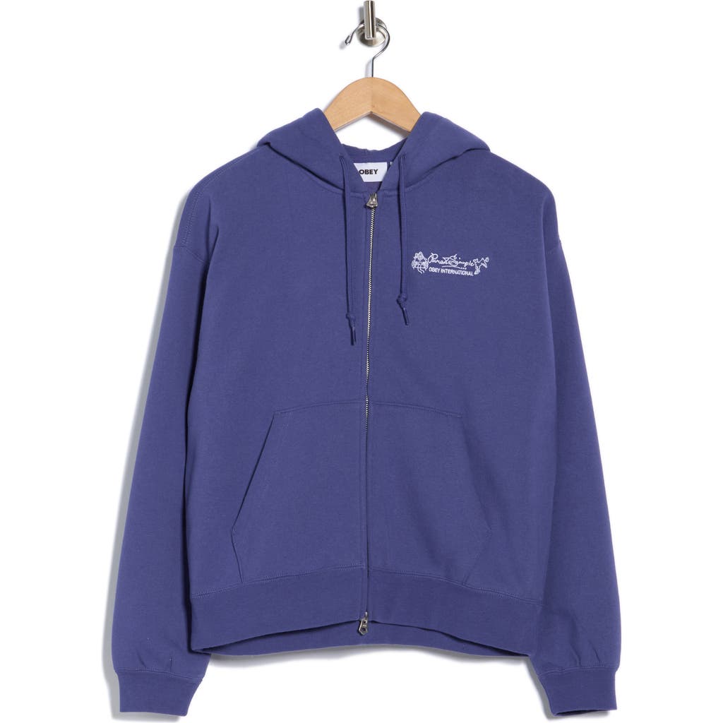 Obey Logo Full Zip Hoodie In Blue