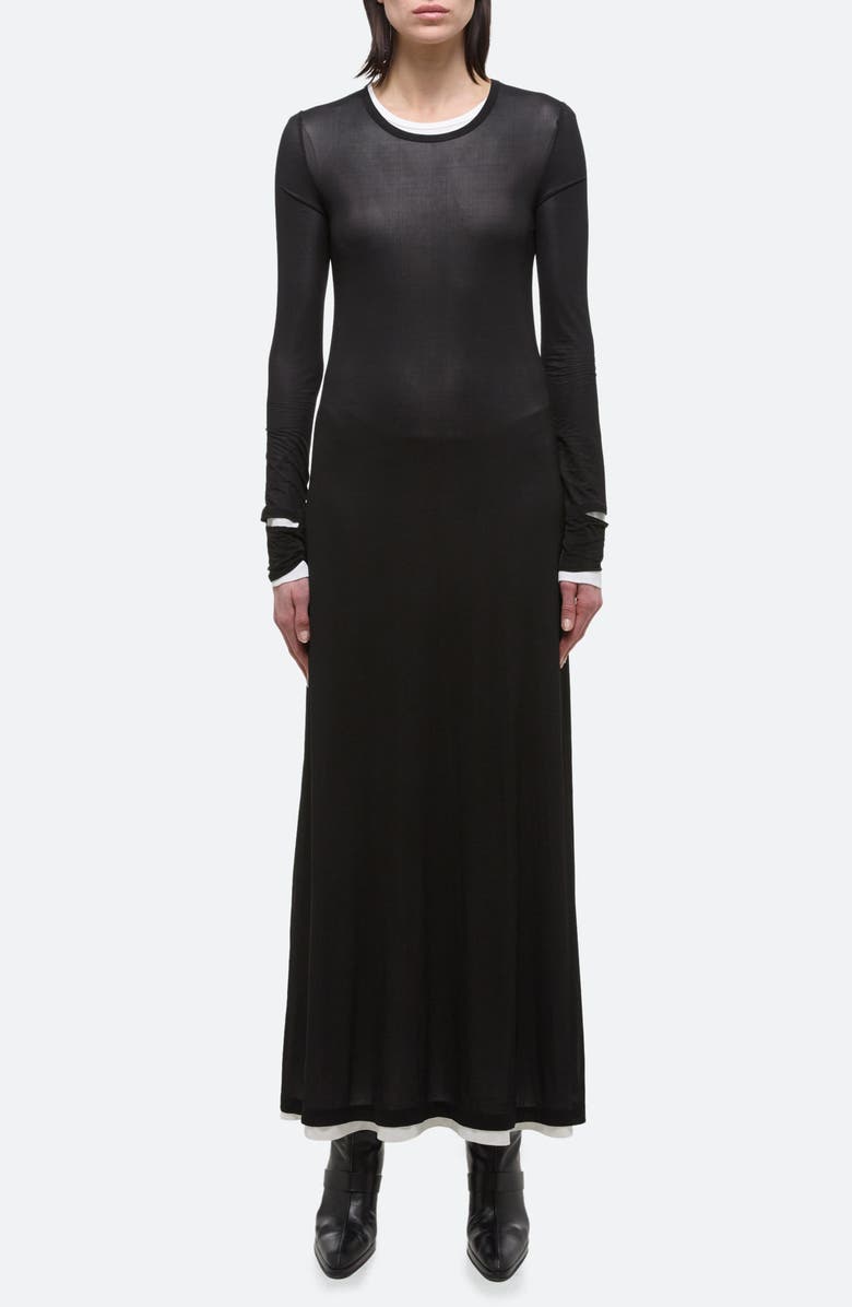 Helmut Lang Double Layer Long Sleeve Maxi Dress, Main, color, Black