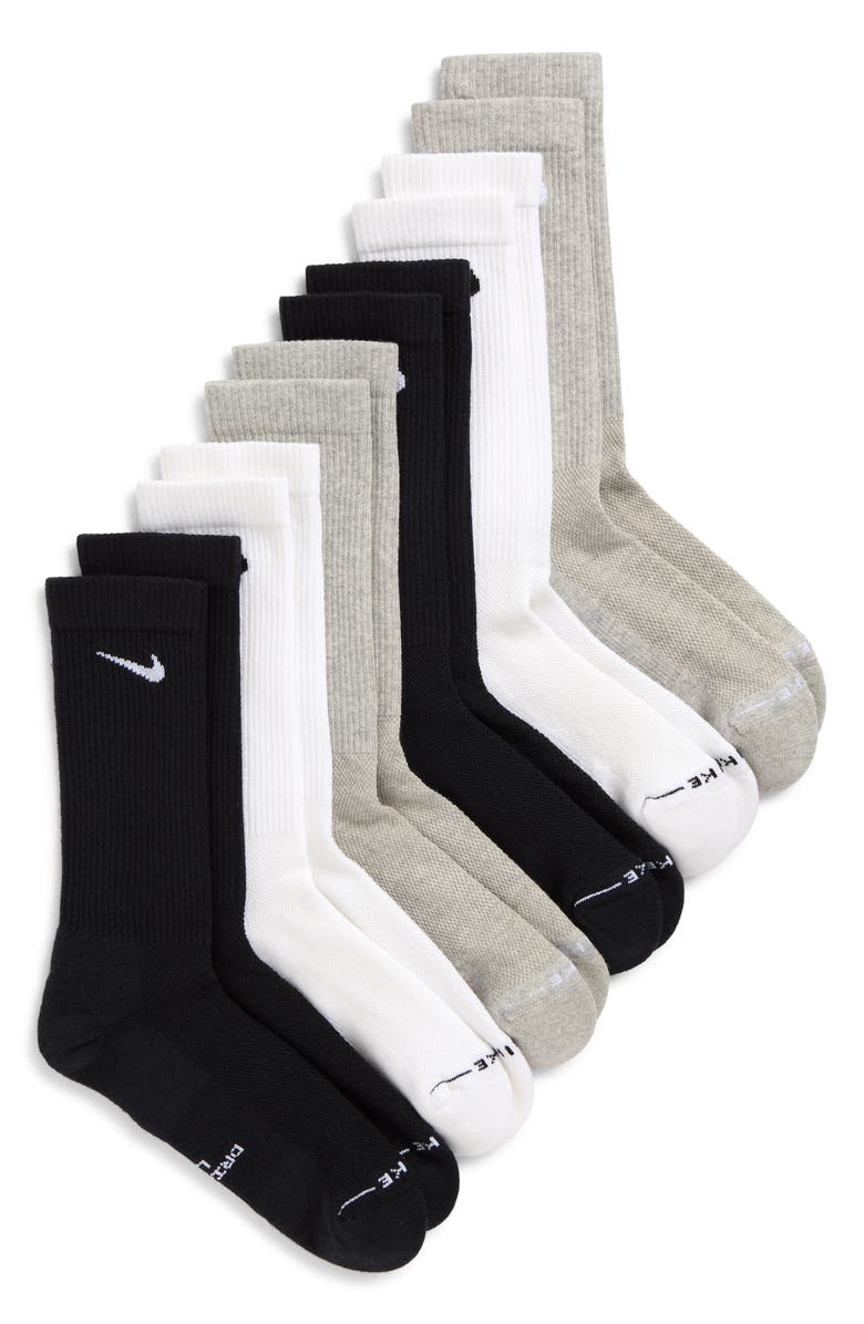 Nike Everyday Elevated Dri-FIT Assorted 6-Pack Cotton Blend Crew Socks, Main, color, Black/ Grey/ White