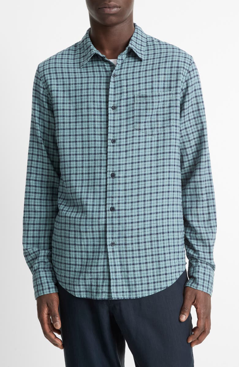 Vince Plaid Classic Fit Linen Blend Button-Up Shirt, Main, color, 