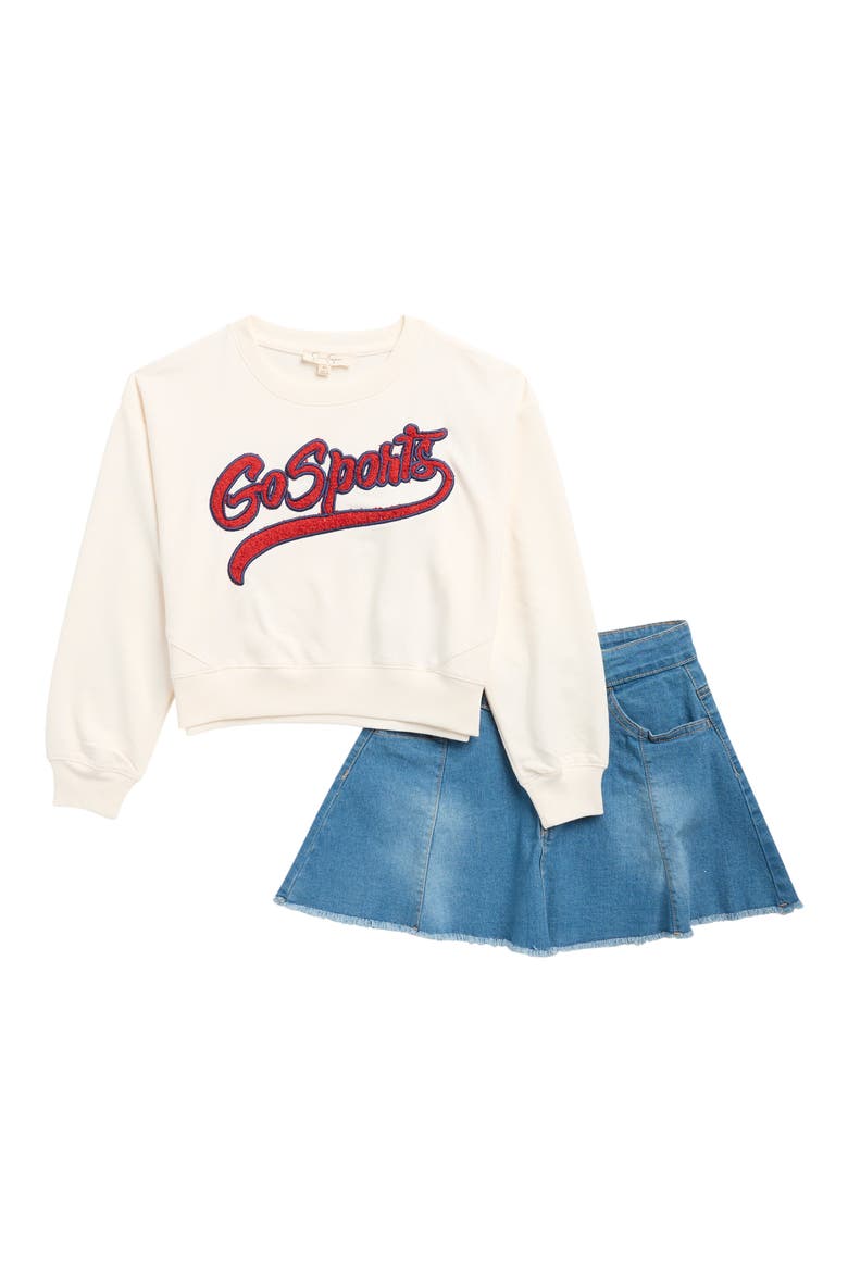 Kids' Go Sports 2-Piece Sweatshirt & Skirt Set, Main, color, SEA SALT