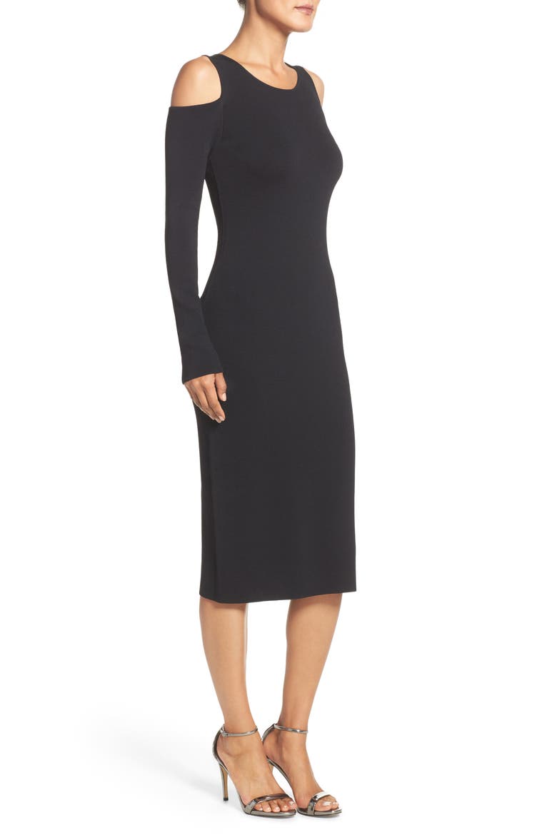 Cold Shoulder Knit Body-Con Dress, Alternate, color, BLACK