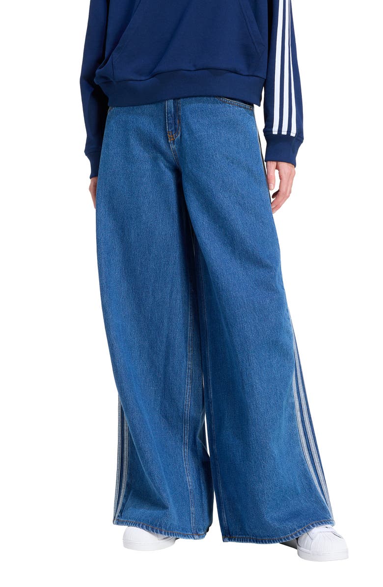 adidas Originals Firebird 3-Stripes Wide Leg Jeans, Main, color, Medium Vintage Denim