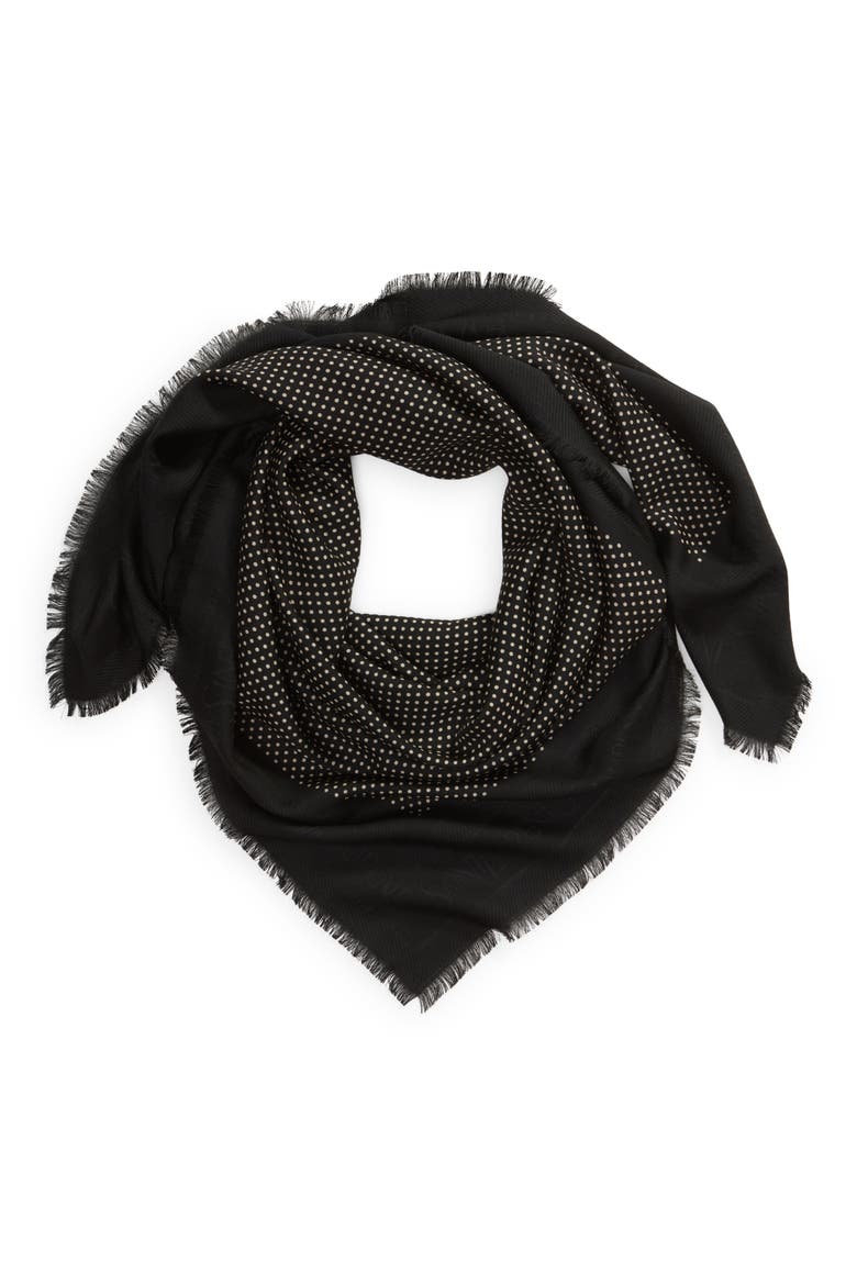 Dots Logo Border Wool & Silk Square Scarf, Alternate, color, BLACK/ IVORY