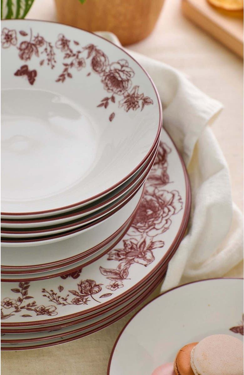 Stone Lain Esme Porcelain 12-Piece Dinnerware Set, Alternate, color, Red
