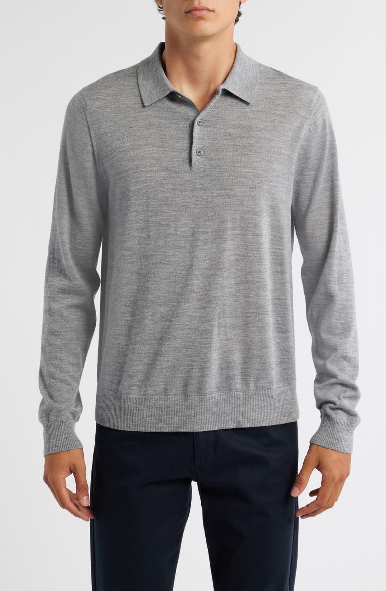 Vince Long Sleeve Merino Wool Polo, Main, color, Heather Grey