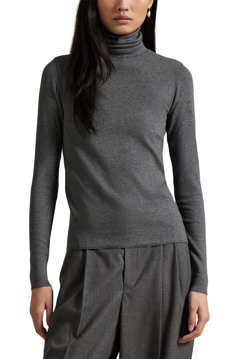 Rib Turtleneck Top, Main, color, GREY HEATHER