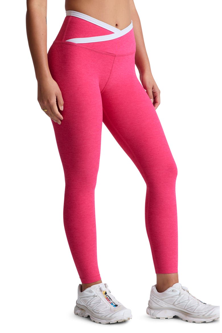 Spacedye Outlines High Waist Midi Leggings, Alternate, color, VIVID PINK/CLOUD WHITE
