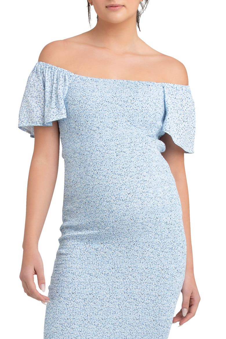Selma Shirred Fitted Midi Dress, Alternate, color, PALE BLUE