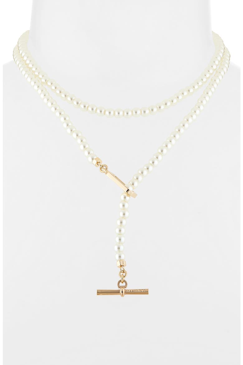 Faux Pearl Lariat Necklace, Alternate, color, PEARL/ GOLD