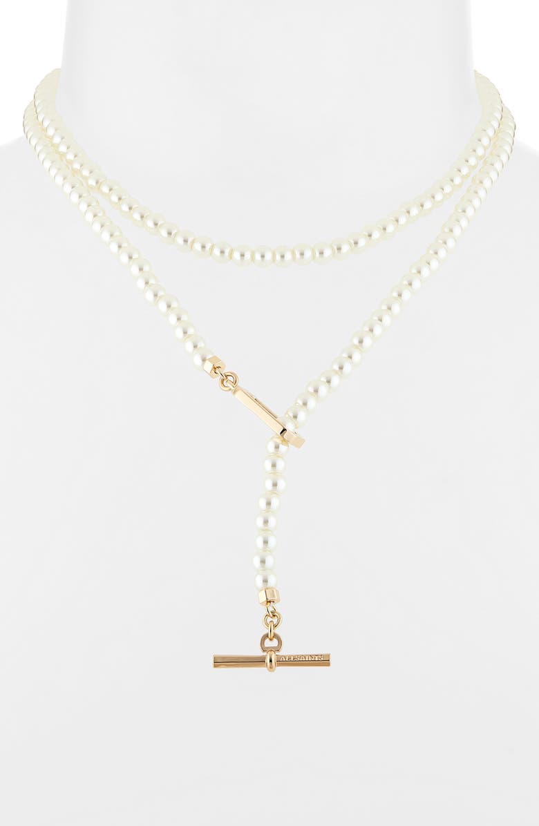 AllSaints Faux Pearl Lariat Necklace, Alternate, color, Pearl/ Gold