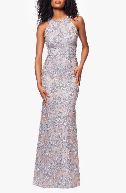 Sequin Soutache Sleeveless Sheath Gown