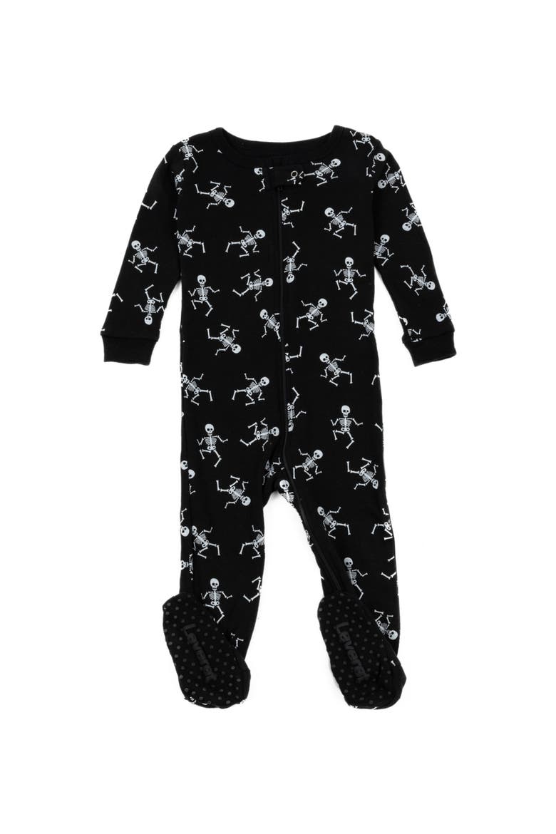 Kids Footed Cotton Halloween Matching Family Pajamas, Fun Prints, Main, color, Black Skeleton