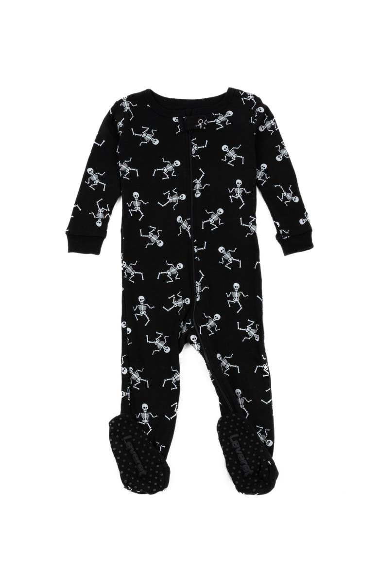 Leveret Kids Footed Cotton Halloween Matching Family Pajamas, Fun Prints, Main, color, Black Skeleton