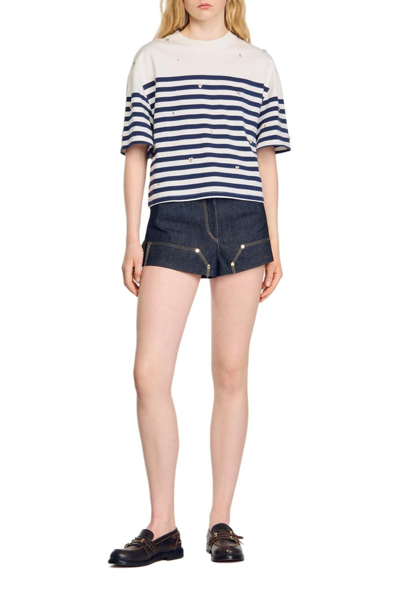 SANDRO Rhinestone Breton T-shirt, Alternate, color,