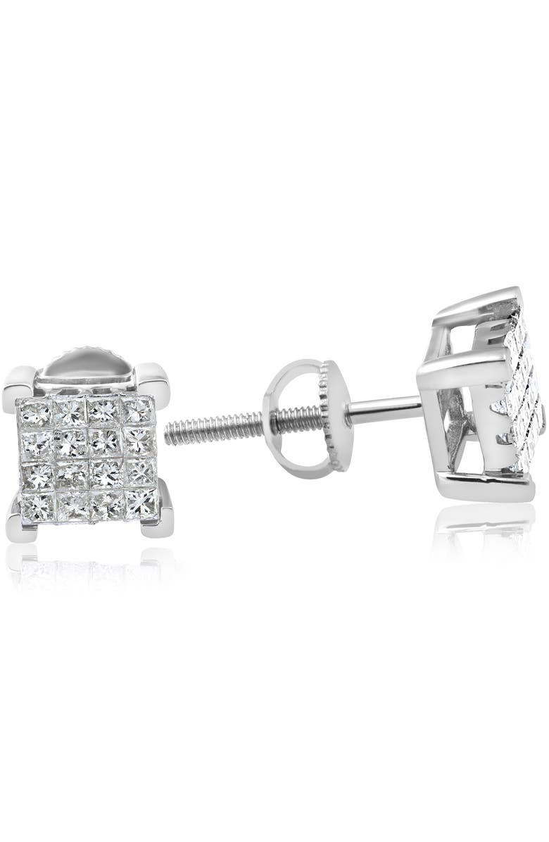 Bliss Diamond 1/2ct Diamond Princess Cut Screw Back Studs Womens Earrings 10k Gold 6.5mm, Alternate, color,
