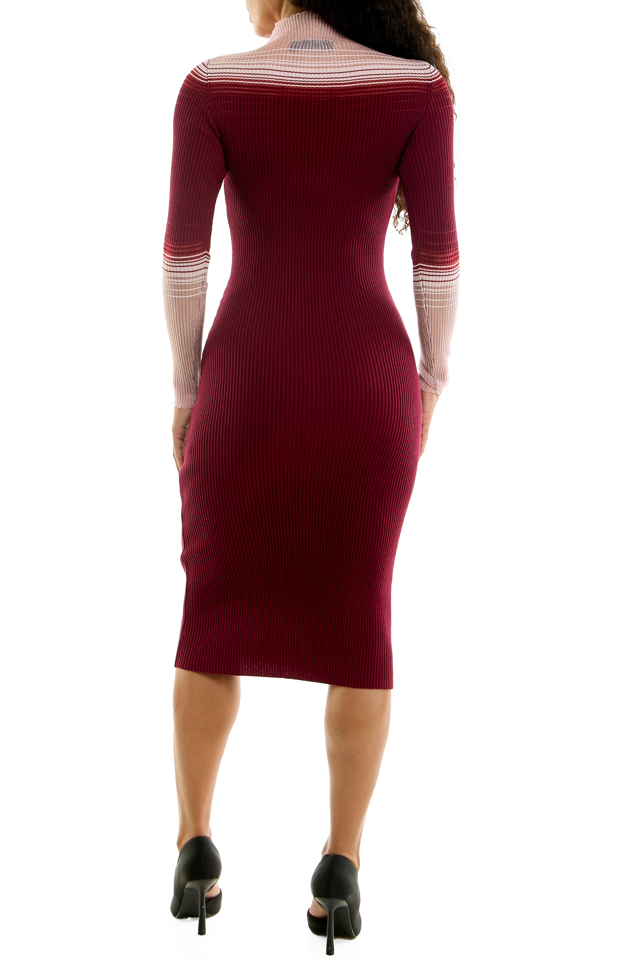 Mock Neck Ribbed Long Sleeve Midi Dress