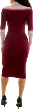 Nina Leonard Mock Neck Ribbed Long Sleeve Midi Dress