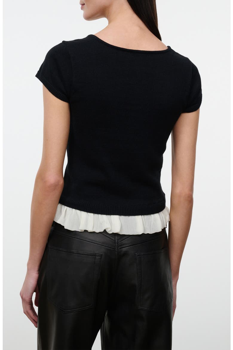 Marin Chiffon Trim Short Sleeve Sweater, Alternate, color, BLACK/ IVORY