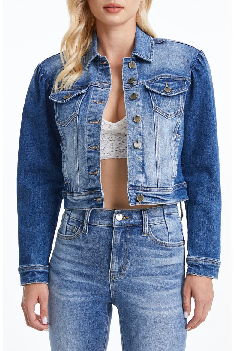 Puff Shoulder Crop Denim Jacket, Main, color, RAF