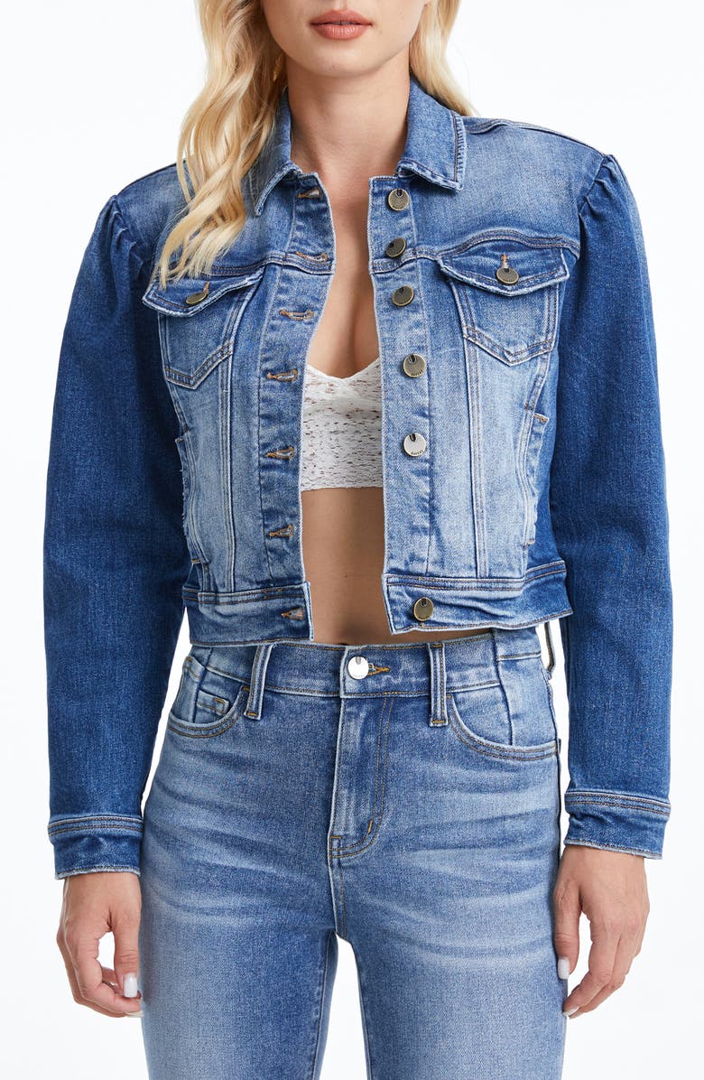 Bayeas Puff Shoulder Crop Denim Jacket, Main, color, Raf