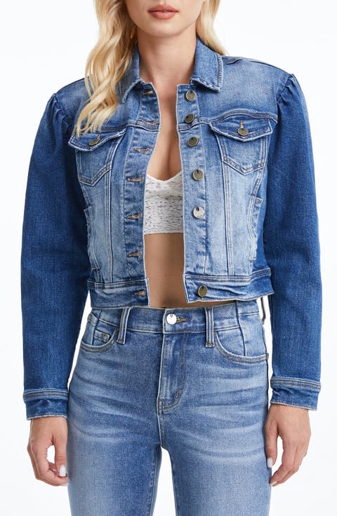 Puff Shoulder Crop Denim Jacket