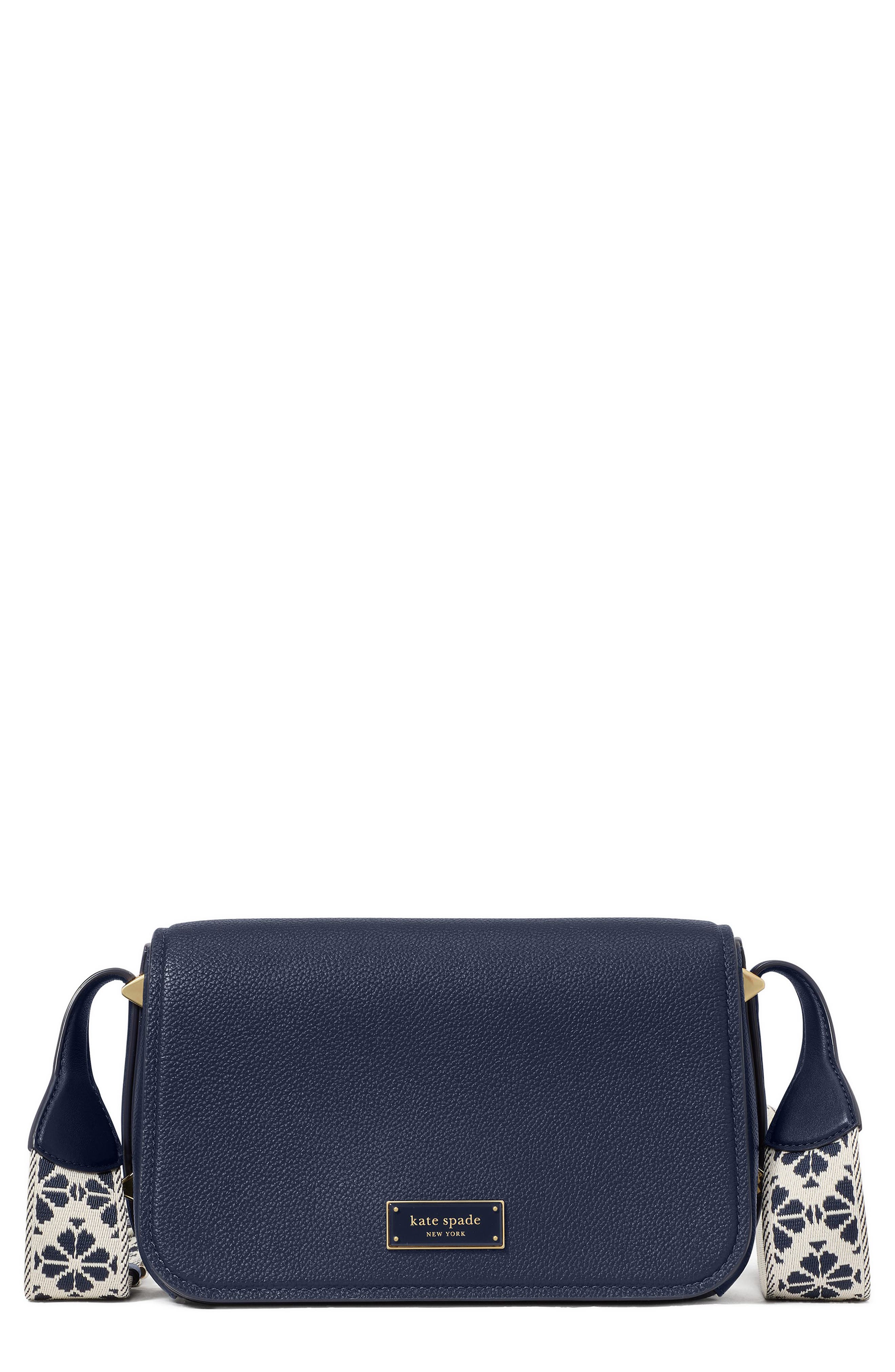 Kate Spade New York small liv pebble leather flap crossbody bag, Main, color, Parisian Navy