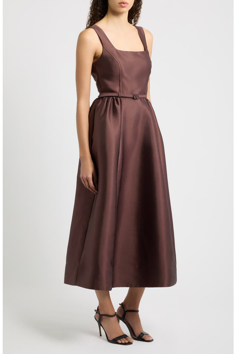 Belted Fit & Flare Gown, Alternate, color, BROWN