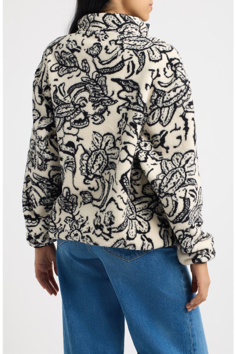 Leaf Print High Pile Fleece Pullover, Alternate, color, WHITE
