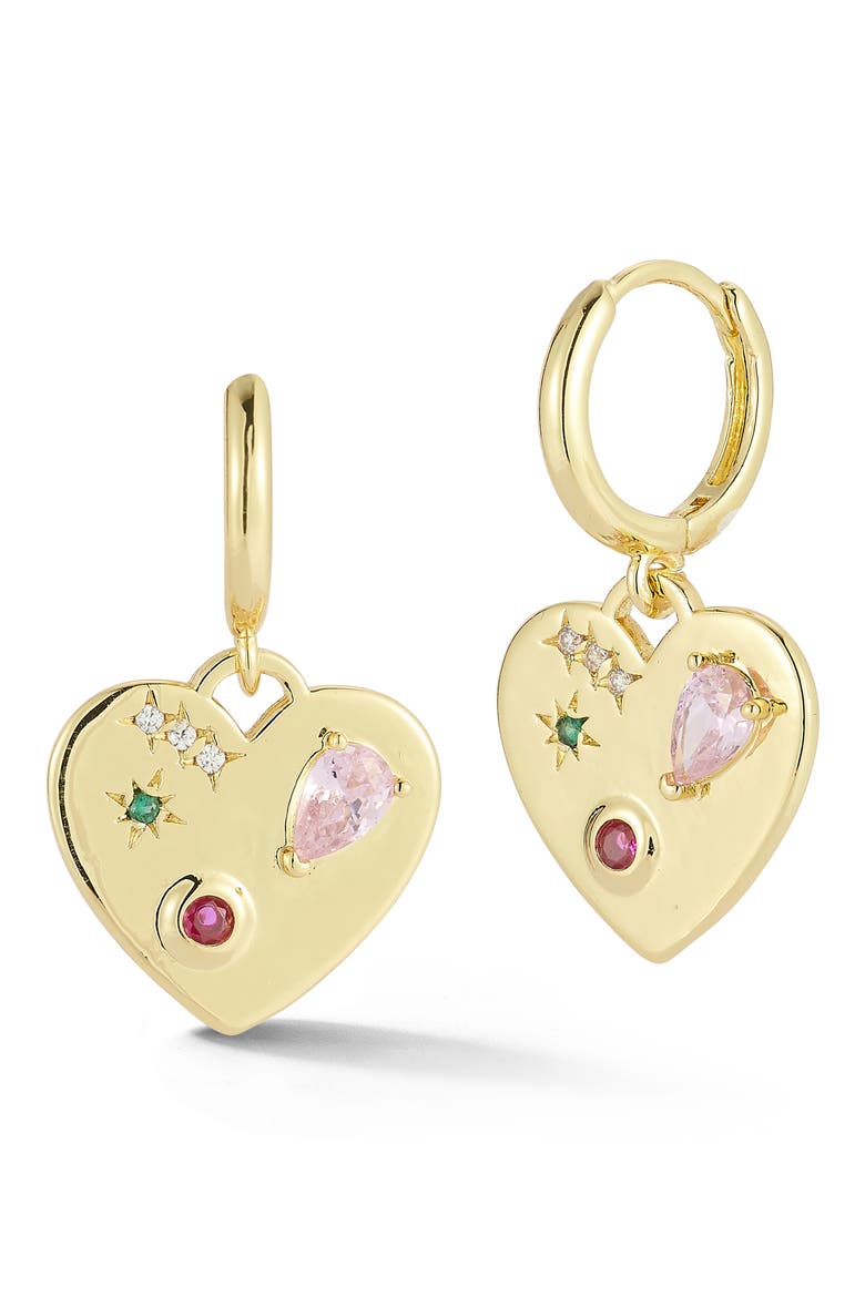 Heart Charm Drop Earrings, Main, color, GOLD