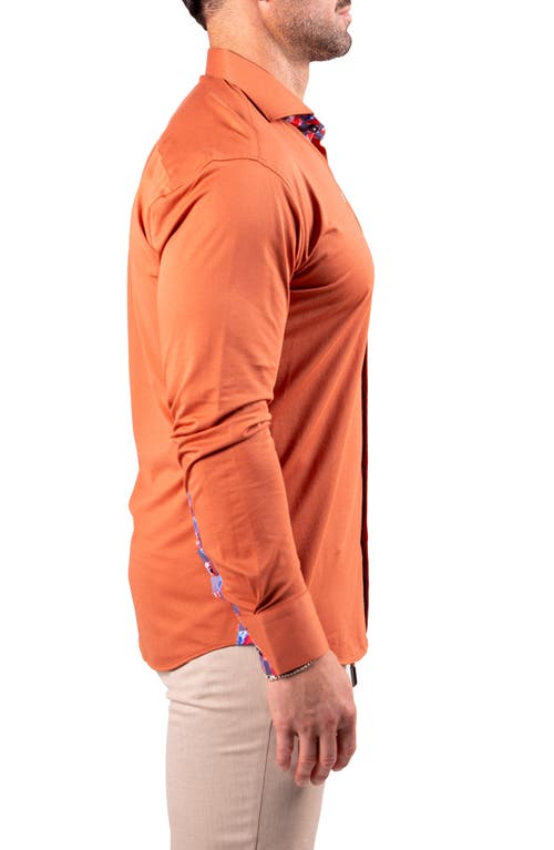 Maceoo Einstein Resistance Contemporary Fit Knit Button-up Shirt In Orange