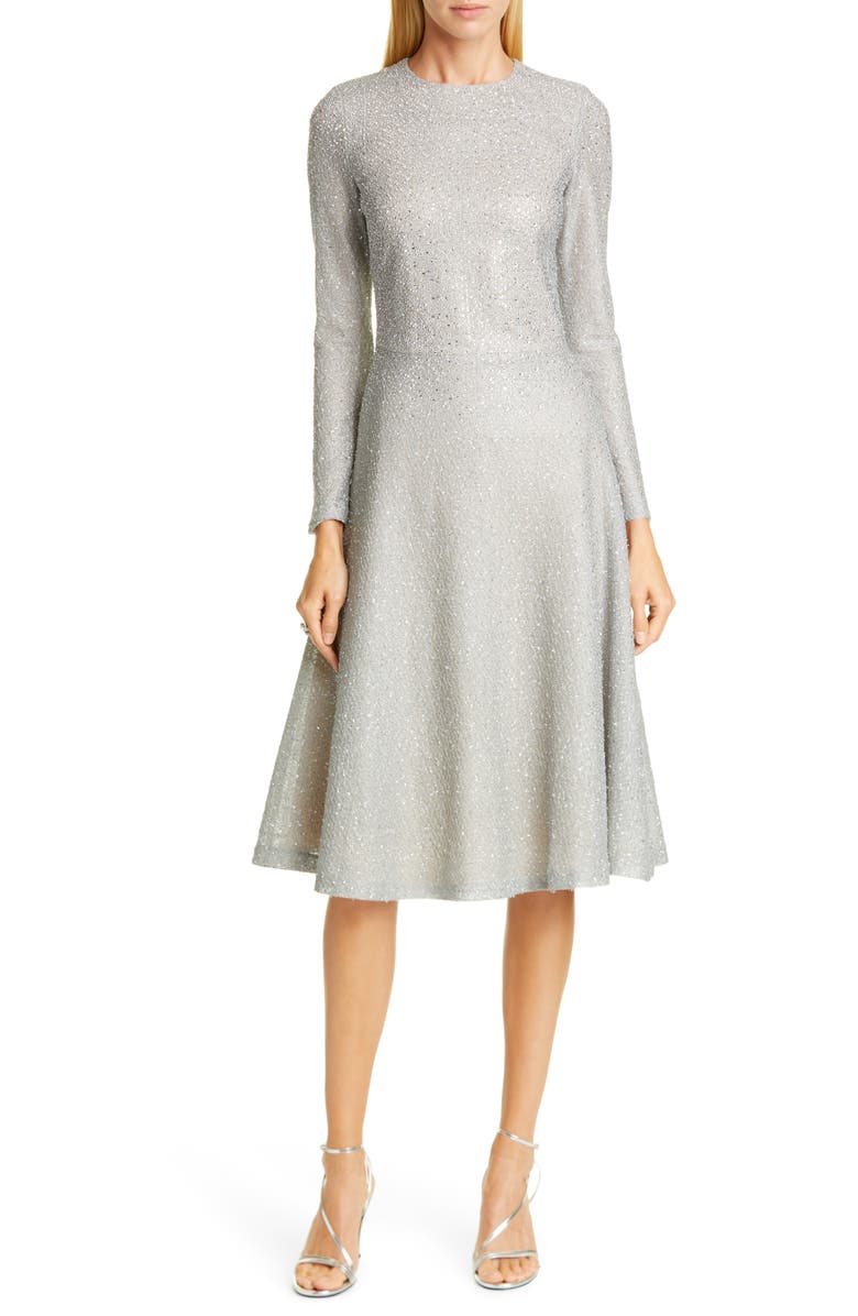St. John Evening Embellished Netting Knit Fit & Flare Dress, Main, color, 