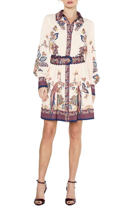 Khyrie Print Belted Long Sleeve Shirtdress