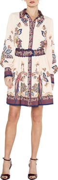 CIEBON Khyrie Print Belted Long Sleeve Shirtdress