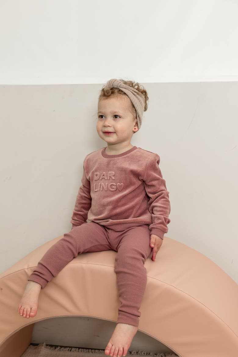 2 Piece Velour Top and Ribbed Leggings Set, Alternate, color, Rose