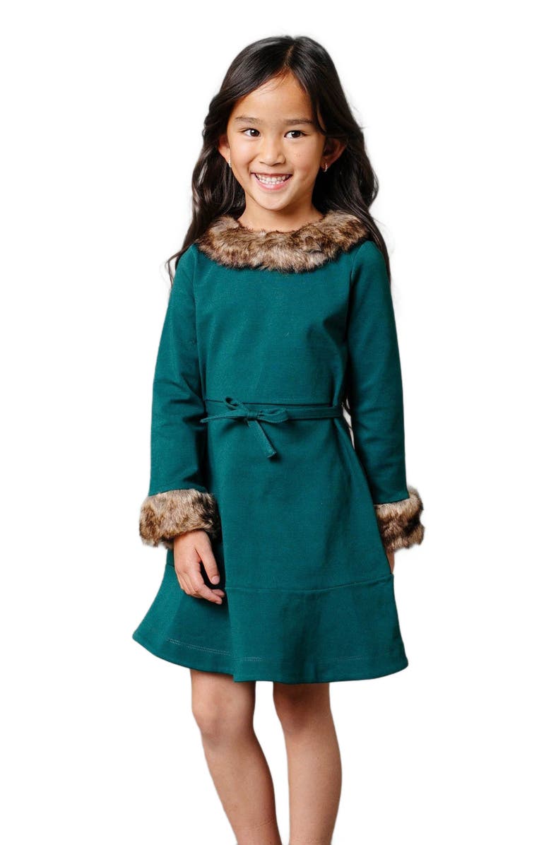 Hope & Henry Girls' Long Sleeve Ponte Dress with Faux Fur, Toddler, Main, color,
