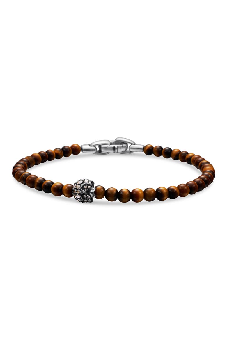 Memento Mori Skull Bracelet in Sterling Silver with Tiger's Eye and Cognac Diamonds, Main, color, STERLING SILVER