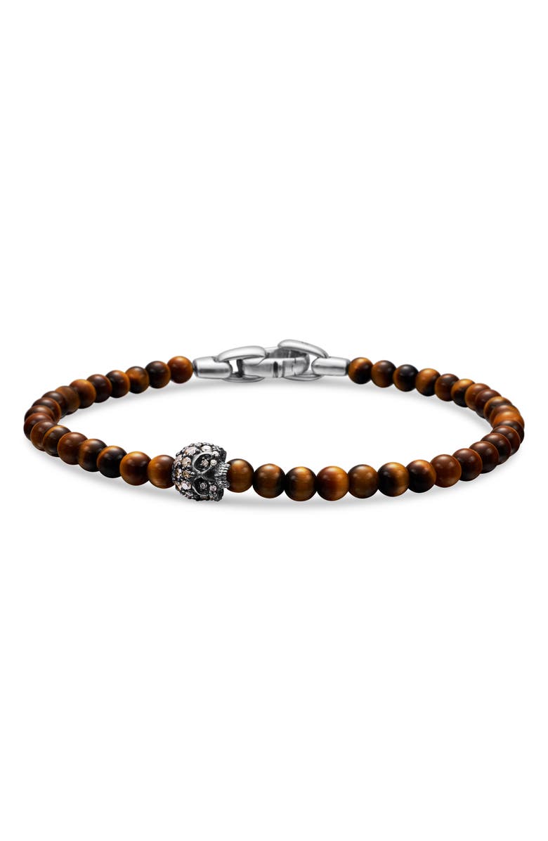 David Yurman Memento Mori Skull Bracelet in Sterling Silver with Tiger's Eye and Cognac Diamonds, Main, color, Sterling Silver